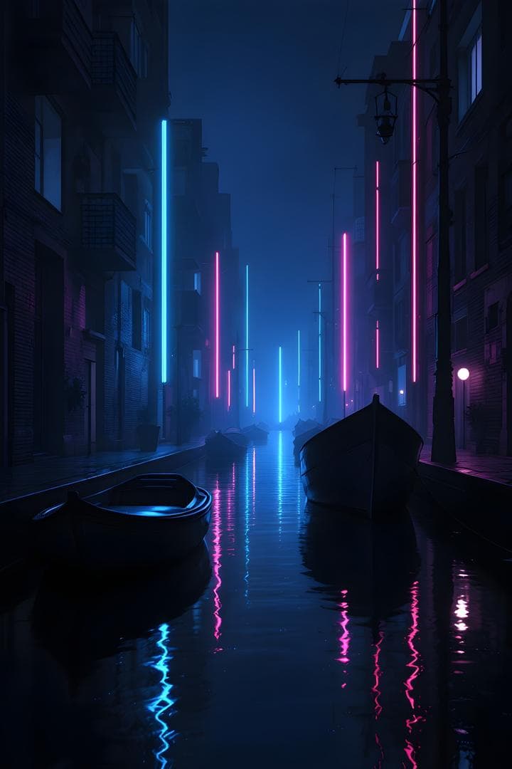 Bangkok Canal Neon Stack — framed print by Apex Reve