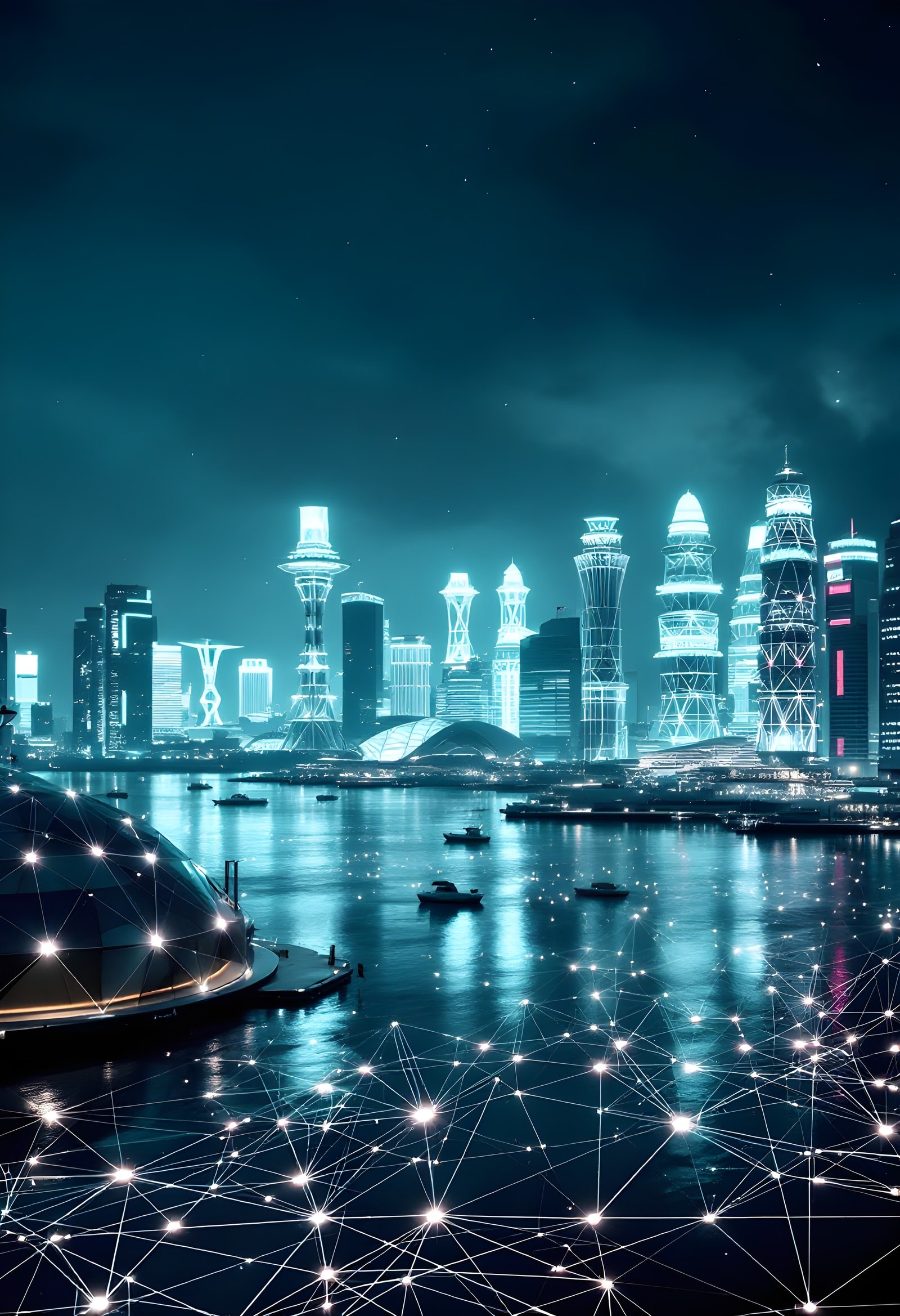 Singapore Harbor Nodes — framed print by Apex Reve