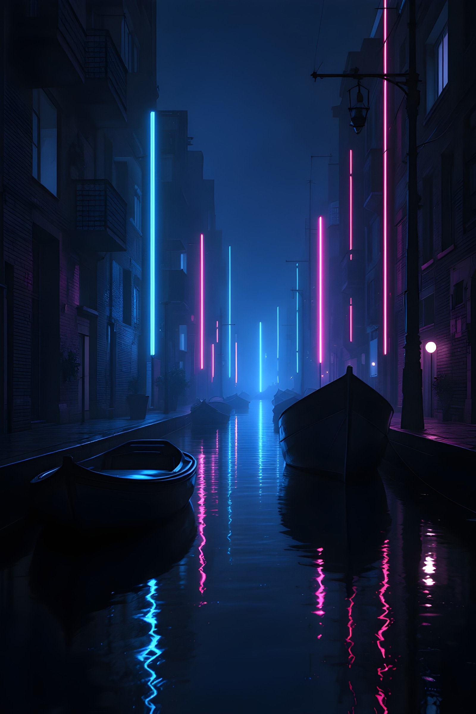 Bangkok Canal Neon Stack — framed print by Apex Reve